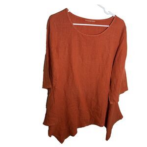 Bryn Walker Top Women's S/M Orange 100% Linen Lagenlook Asymmetrical Shirt